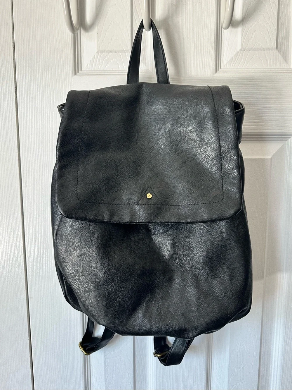 Merona Faux Leather Black Backpack with Adjustable Straps